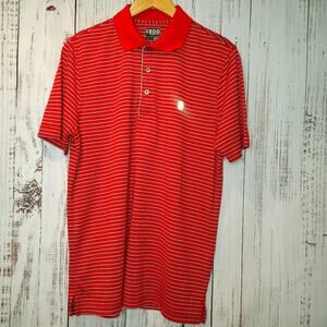 EUC Men's IZOD Golf red stripe short sleeved shirt. Polyester for comfort Sz M